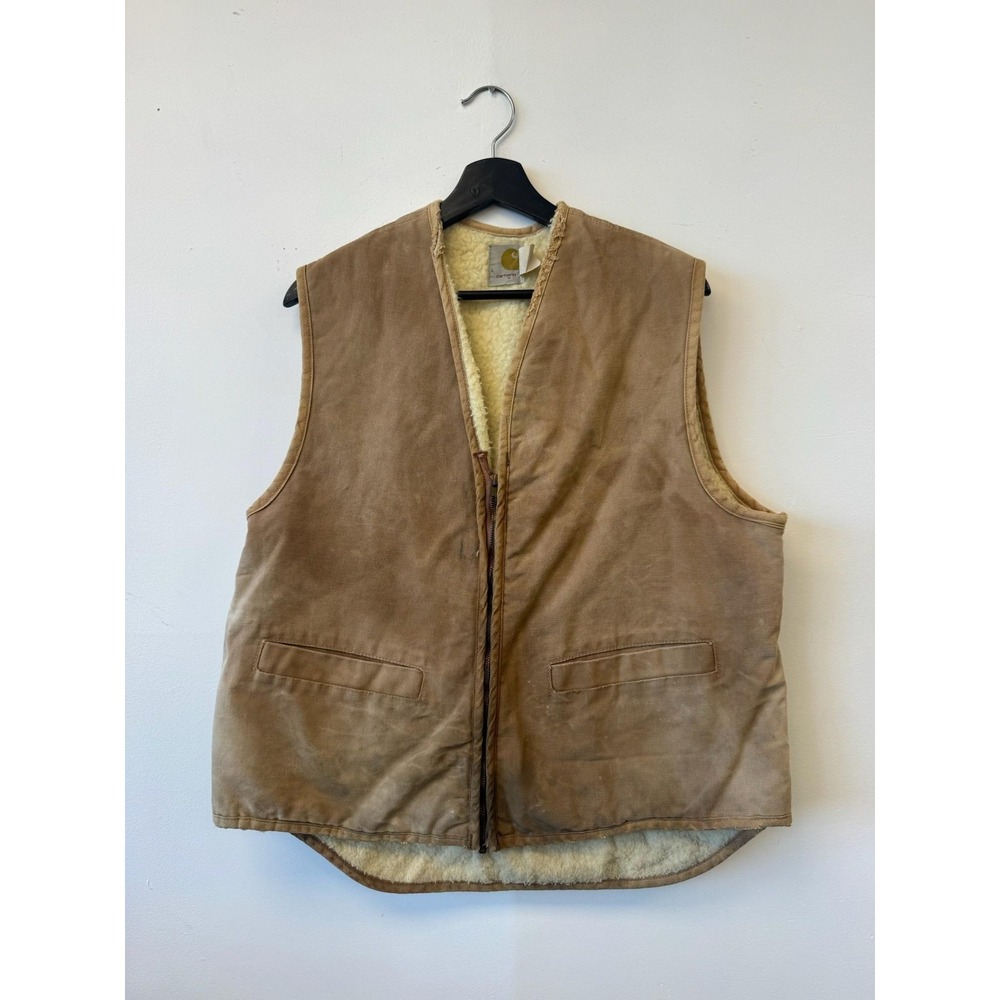Vintage Carhartt Vest Mens Large Brown Sherpa Lined‎ Canvas Workwear 70s